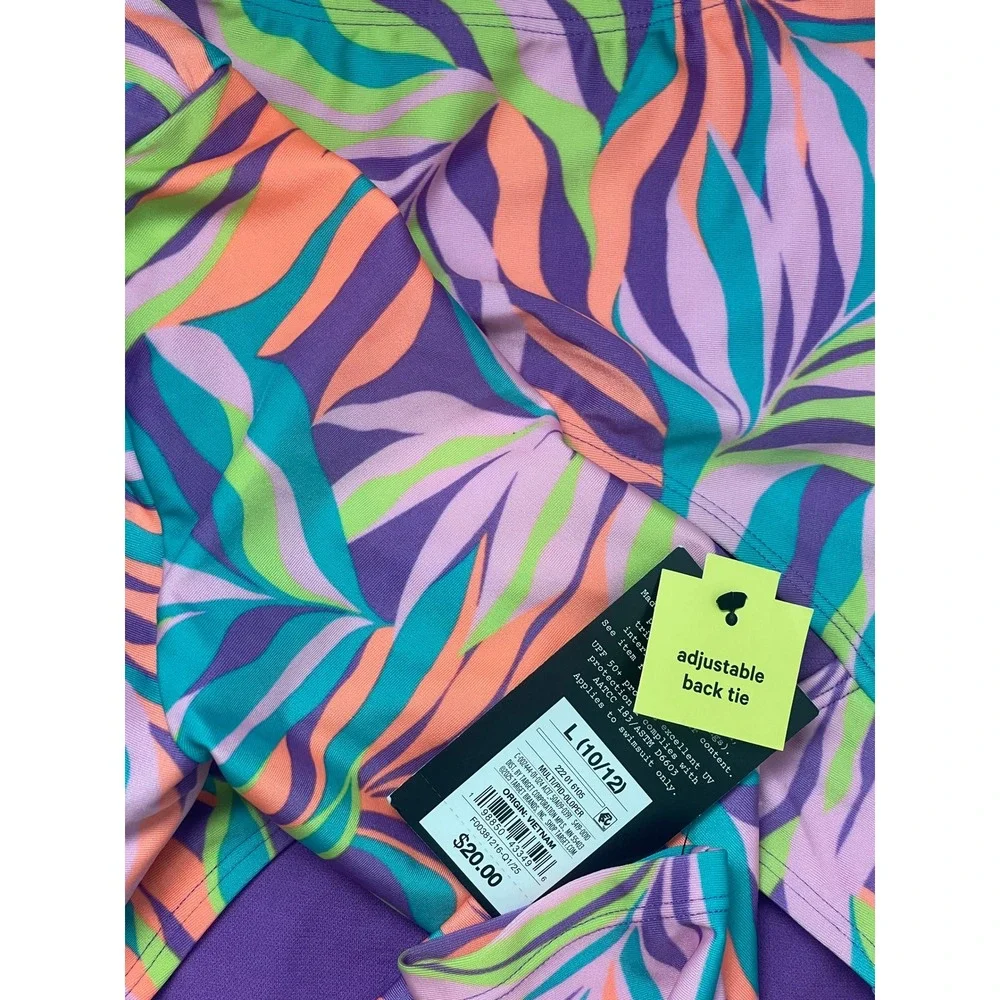 Art Class Girls Long Sleeve Rash Guard Swim Top Tropical Leaf Print Purple Large